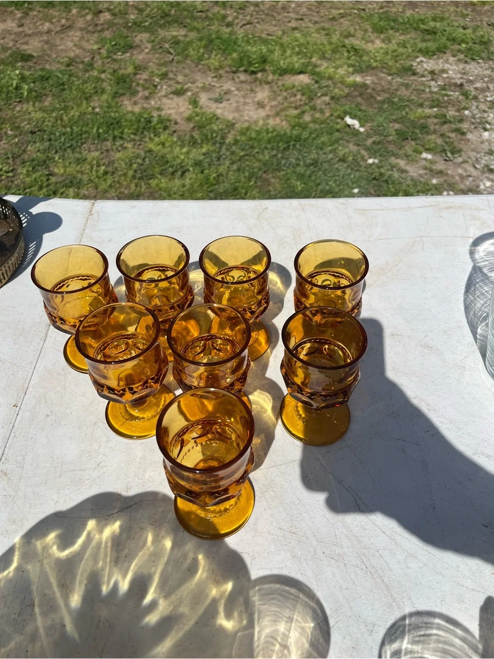 vintage Indiana Glass amber cordial or wine goblet in the 